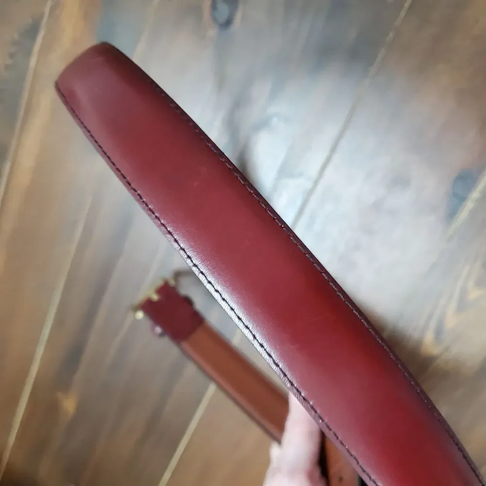 Vintage Leather Belt Men's 40 Red Maroon Dress Career Brass Buckle 1